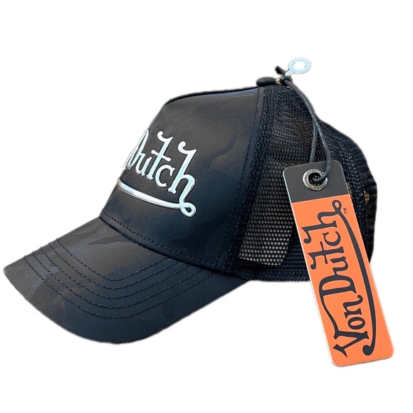 Von Dutch Black Camo Trucker Hat with metallic logo l• Limited Feel - Picture 6 of 7